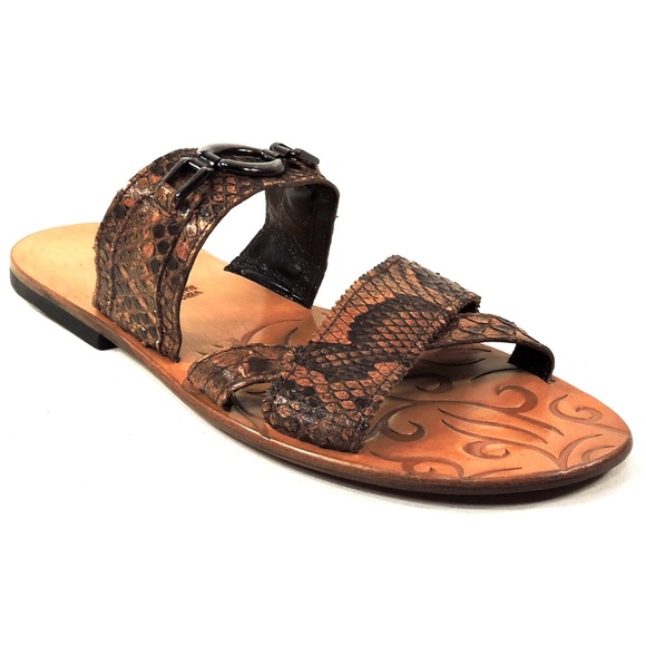 GOODMAN ?? MEN\'S BROWN REAL SNAKE SKIN FLAT COMFORT SUMMER SANDALS main image 2